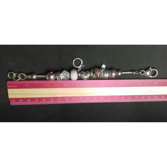 Silver Bracelet with Love Hearts Rings many Charms 8 inches - Picture 5 of 6